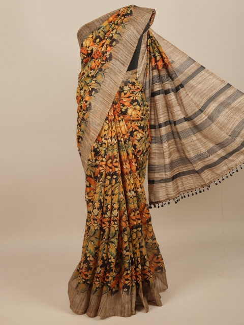 

Pothys Yellow & Beige Jute Silk Floral Printed Saree
