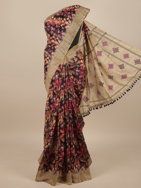 

Pothys Purple & Beige Jute Silk Floral Printed Saree