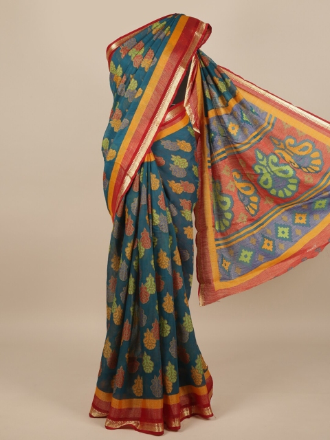 

Pothys Blue & Red Poly Chiffon Ethnic Motifs Printed Saree