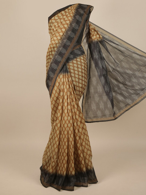 

Pothys Mustard & Black Jute Silk Geometric Printed Saree