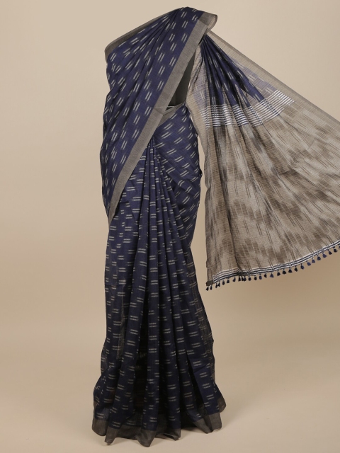 

Pothys Navy Blue & Grey Jute Silk Geometric Printed Saree