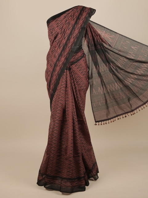 

Pothys Brown & Black Jute Silk Geometric Printed Saree