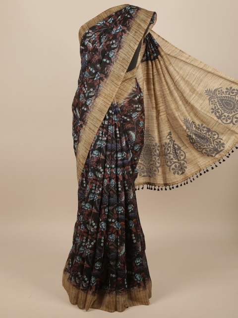 

Pothys Black & Beige Jute Silk Floral Printed Saree