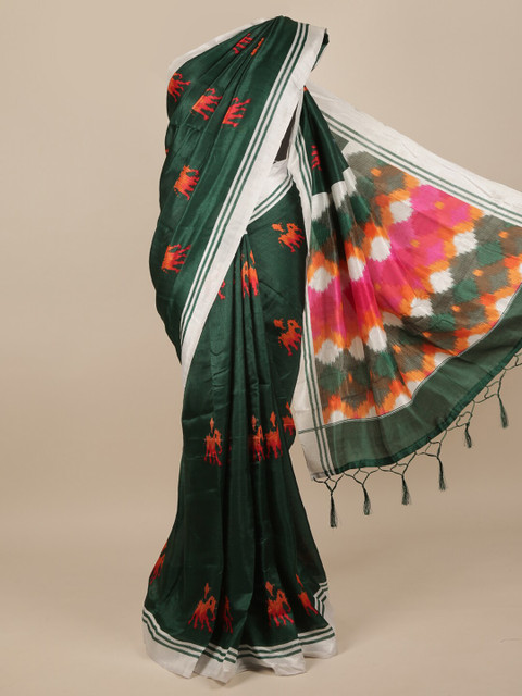 

Pothys Green & Orange Jute Silk Saree