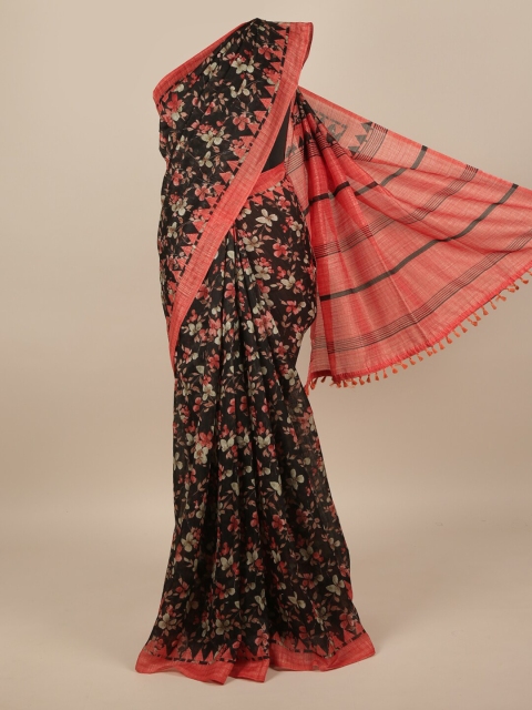 

Pothys Black & Red Floral Jute Silk Saree