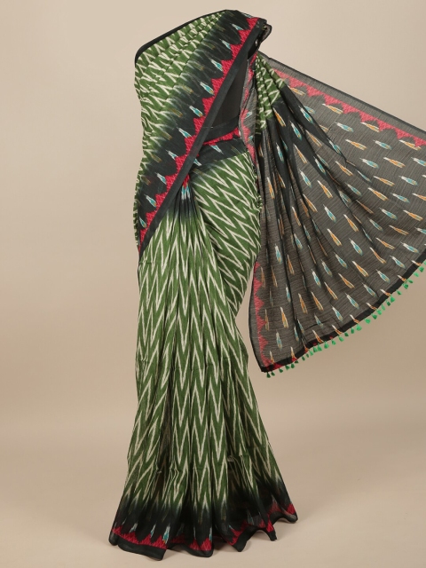 

Pothys Green & Black Jute Silk Saree