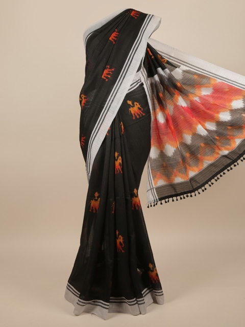 

Pothys Black & Orange Jute Silk Saree