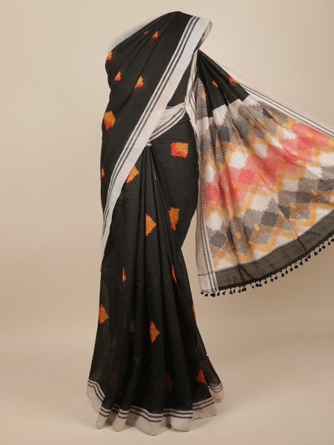 

Pothys Black & Orange Jute Silk Saree