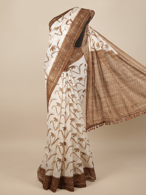 

Pothys Off White & Brown Floral Jute Silk Saree
