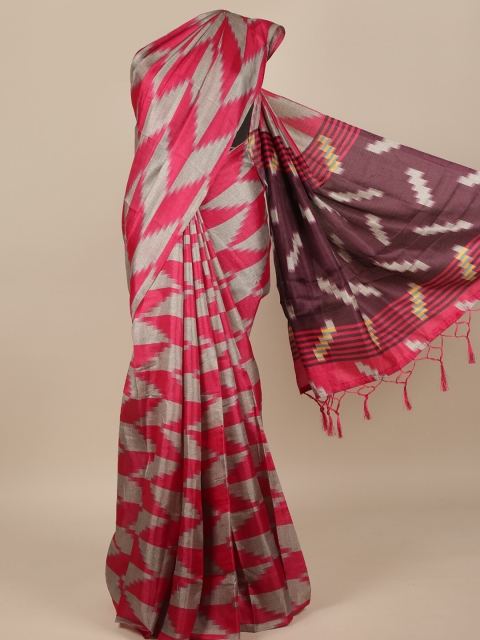 

Pothys Pink & Grey Jute Silk Saree