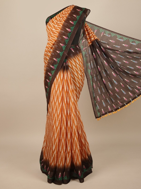 

Pothys Peach-Coloured & Brown Jute Silk Saree