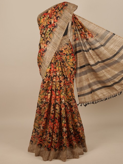 

Pothys Black & Beige Floral Jute Silk Saree