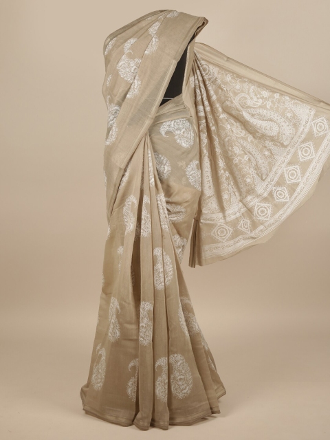 

Pothys Tan & White Floral Saree