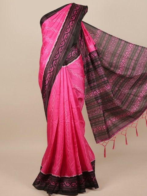 

Pothys Pink & Black Jute Silk Saree