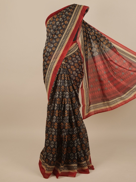 

Pothys Black & Red Floral Jute Silk Saree