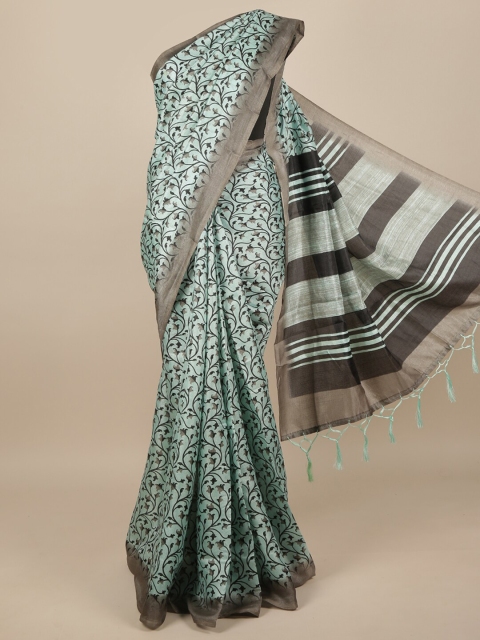 

Pothys Sea Green & Taupe Floral Jute Silk Saree