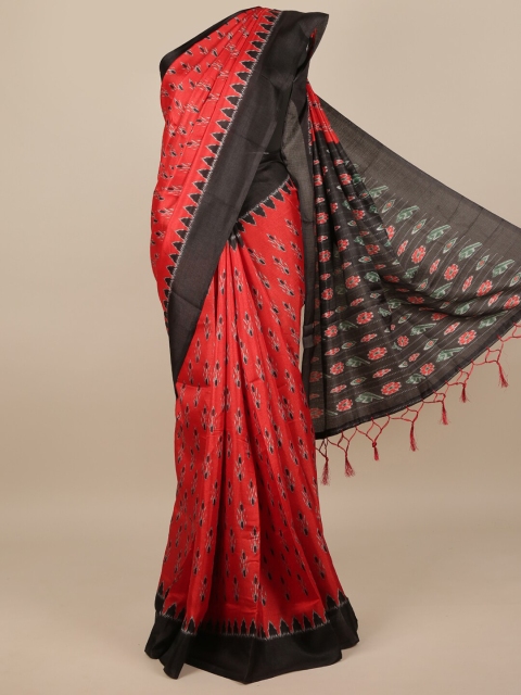 

Pothys Red & Black Jute Silk Saree