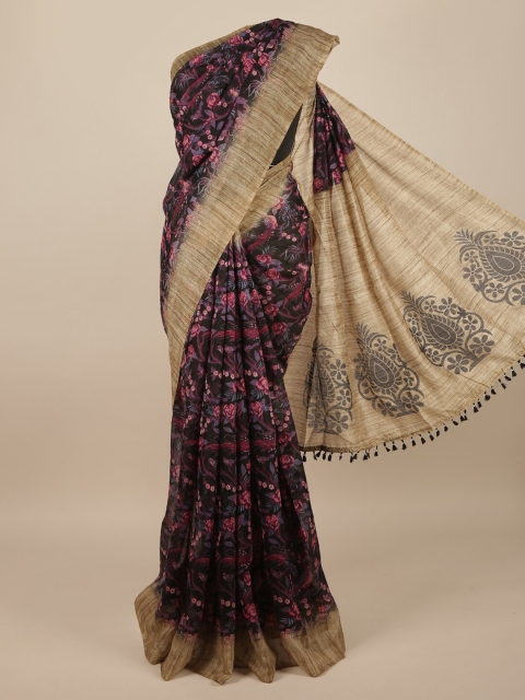 

Pothys Black & Beige Floral Jute Silk Saree