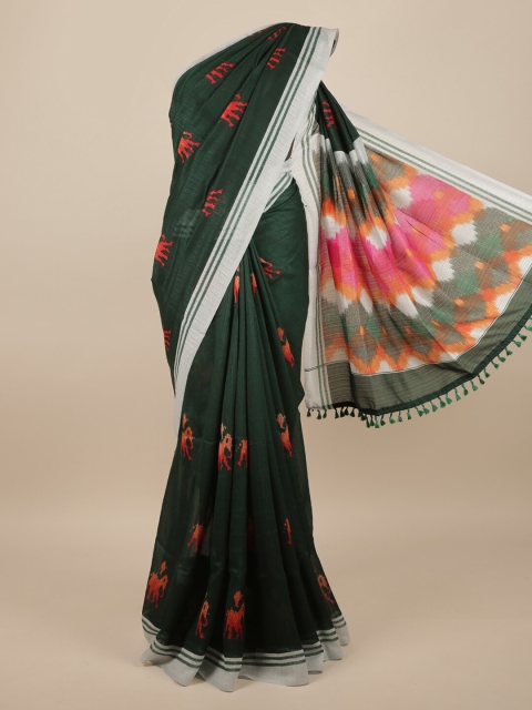 

Pothys Green & Red Ethnic Motifs Jute Silk Saree