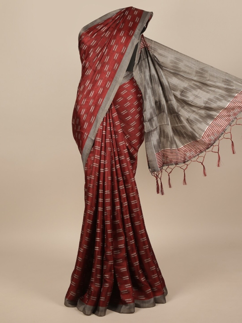 

Pothys Maroon & Grey Jute Silk Saree