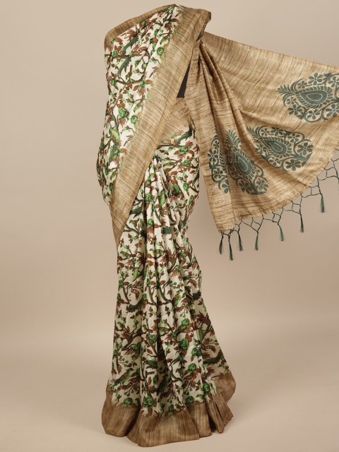 

Pothys White & Beige Ethnic Motifs Jute Silk Saree