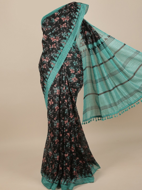 

Pothys Black & Pink Floral Jute Silk Saree