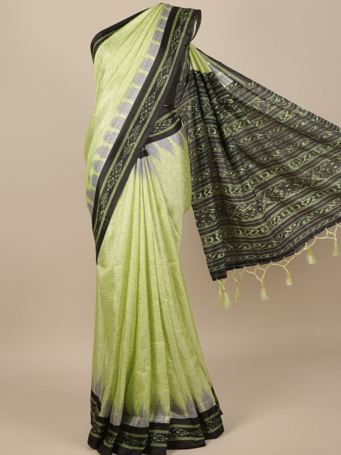 

Pothys Green & Black Checked Jute Silk Saree