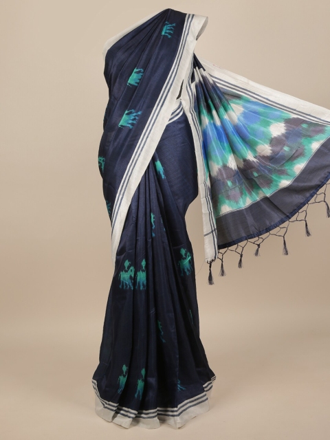 

Pothys Navy Blue & Sea Green Jute Silk Saree