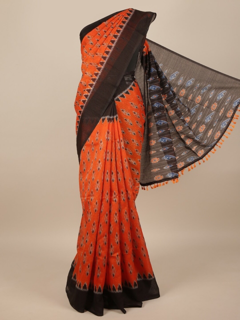 

Pothys Orange & Black Jute Silk Saree