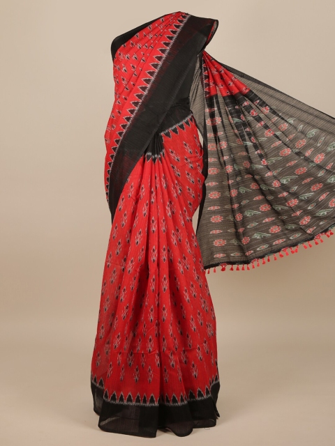 

Pothys Red & Black Jute Silk Saree