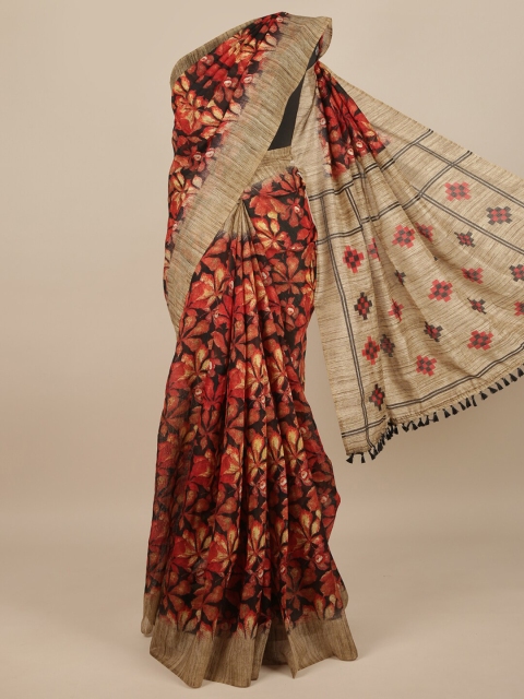 

Pothys Maroon & Red Floral Jute Silk Saree