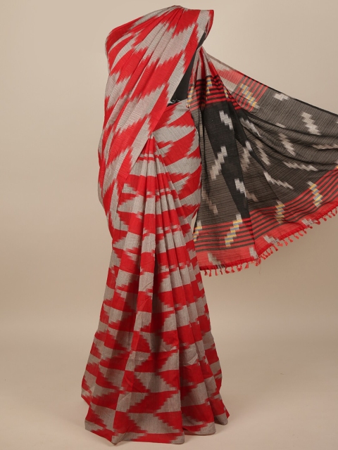 

Pothys Red & Black Jute Silk Saree