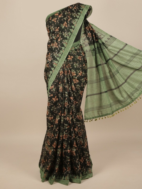 

Pothys Black & Green Floral Jute Silk Saree