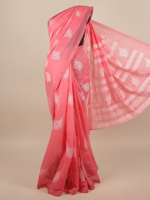 

Pothys Pink & Silver-Toned Floral Saree