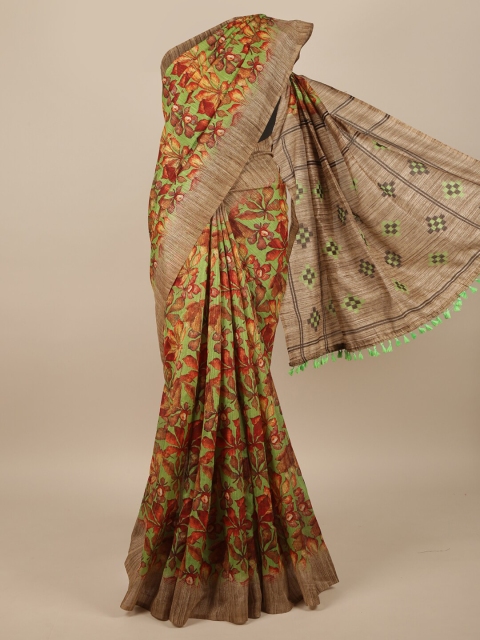 

Pothys Green & Red Floral Jute Silk Saree