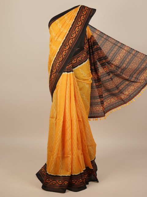 

Pothys Yellow & Black Floral Jute Silk Saree