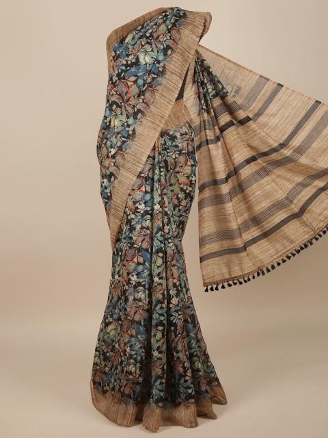 

Pothys Black & Blue Floral Jute Silk Saree