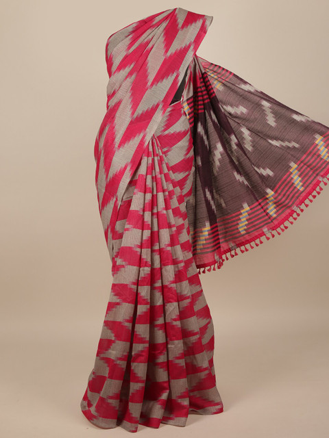 

Pothys Pink & Grey Jute Silk Saree