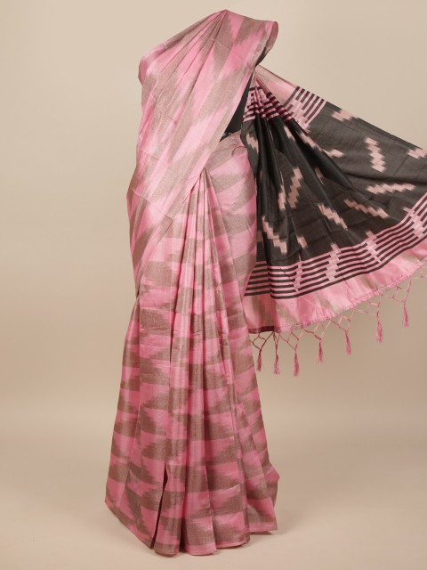 

Pothys Pink & Black Jute Silk Saree