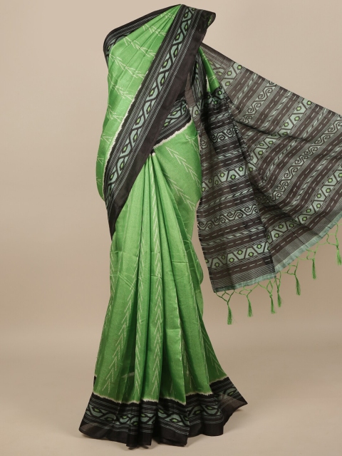 

Pothys Green & Black Ethnic Motifs Jute Silk Saree