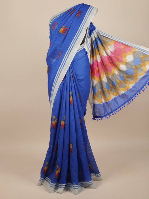 

Pothys Blue & Red Ethnic Motifs Jute Silk Saree