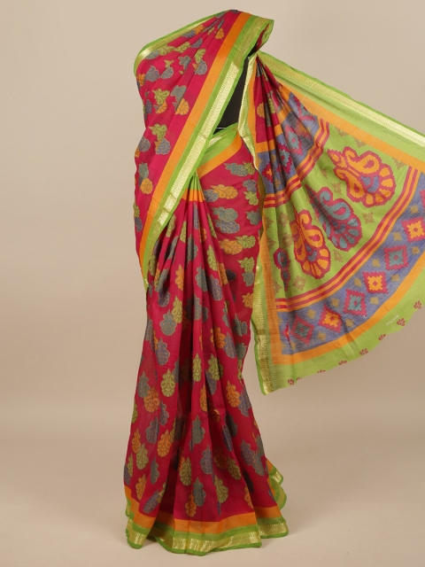 

Pothys Pink & Green Floral Zari Saree