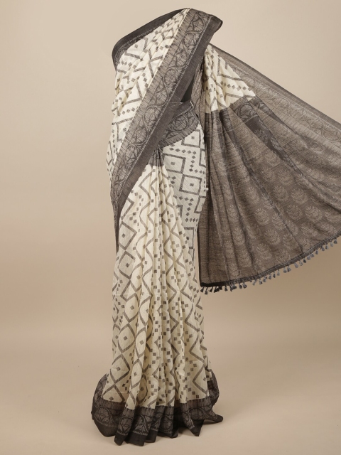 

Pothys Off White & Grey Jute Silk Saree