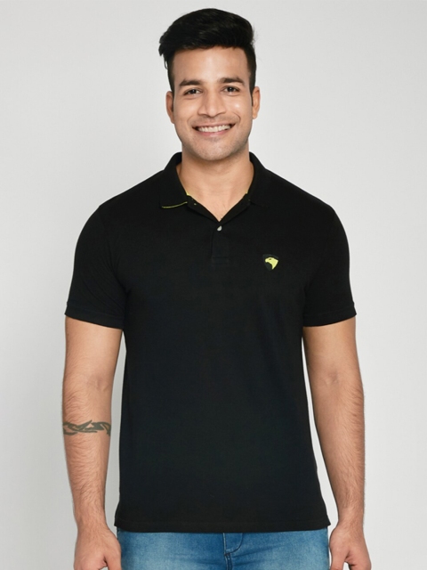 

Bewakoof Men Black Polo Collar Cotton T-shirt