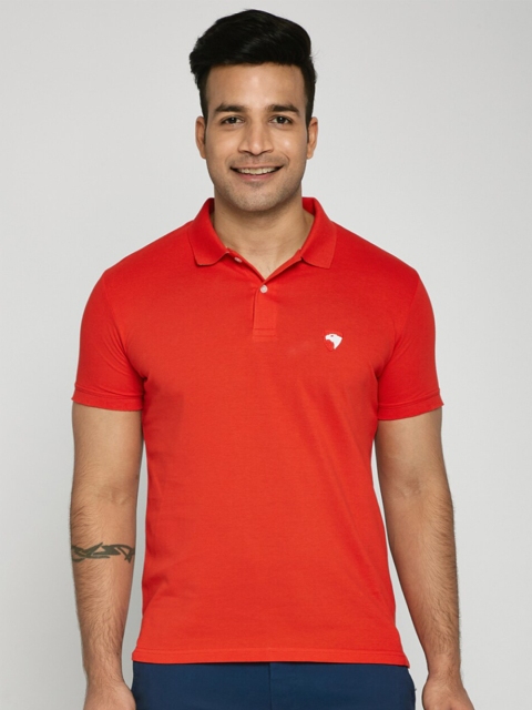

Bewakoof Men Red Polo Collar Cotton T-shirt