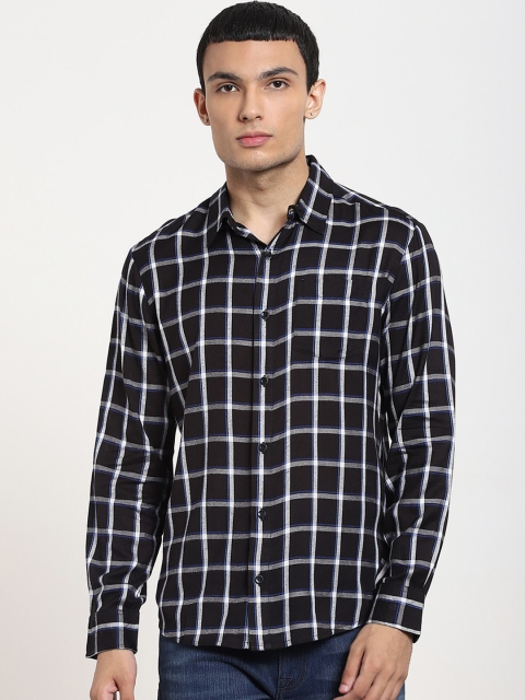 

Bewakoof Men Black Windowpane Checks Opaque Checked Casual Shirt