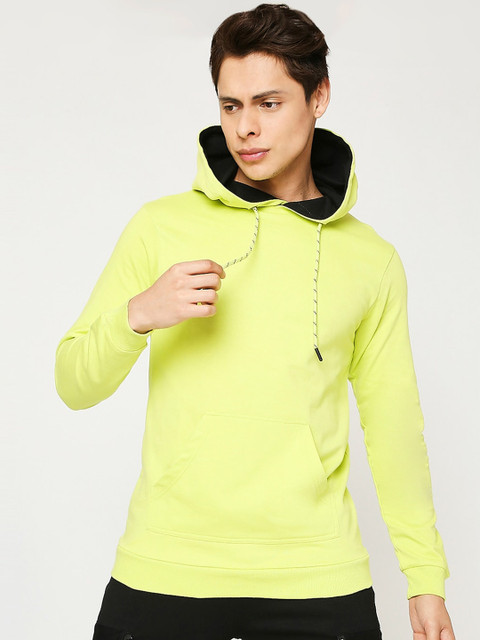

Bewakoof Men Yellow Solid Hooded Fleece Sweatshirt