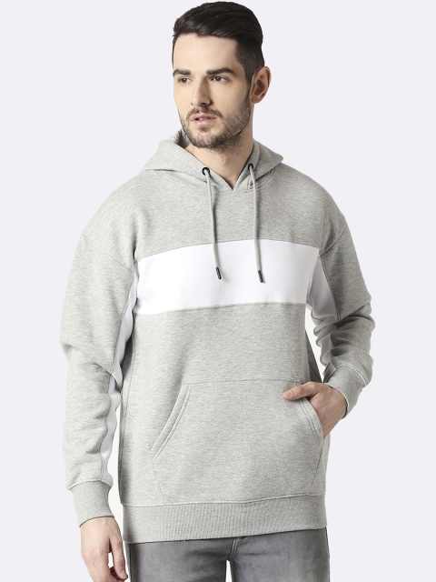 

Bewakoof Men Grey & White Colourblocked Hooded Sweatshirt