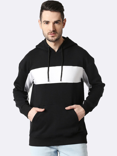 

Bewakoof Men Black Colourblocked Hooded Sweatshirt