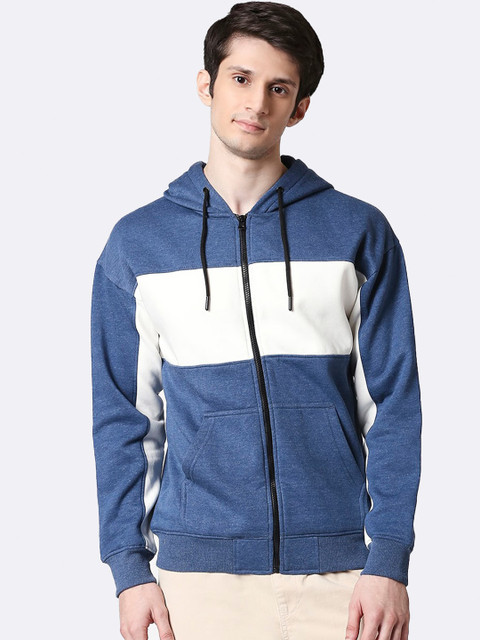 

Bewakoof Men Blue & White Colourblocked Hooded Sweatshirt
